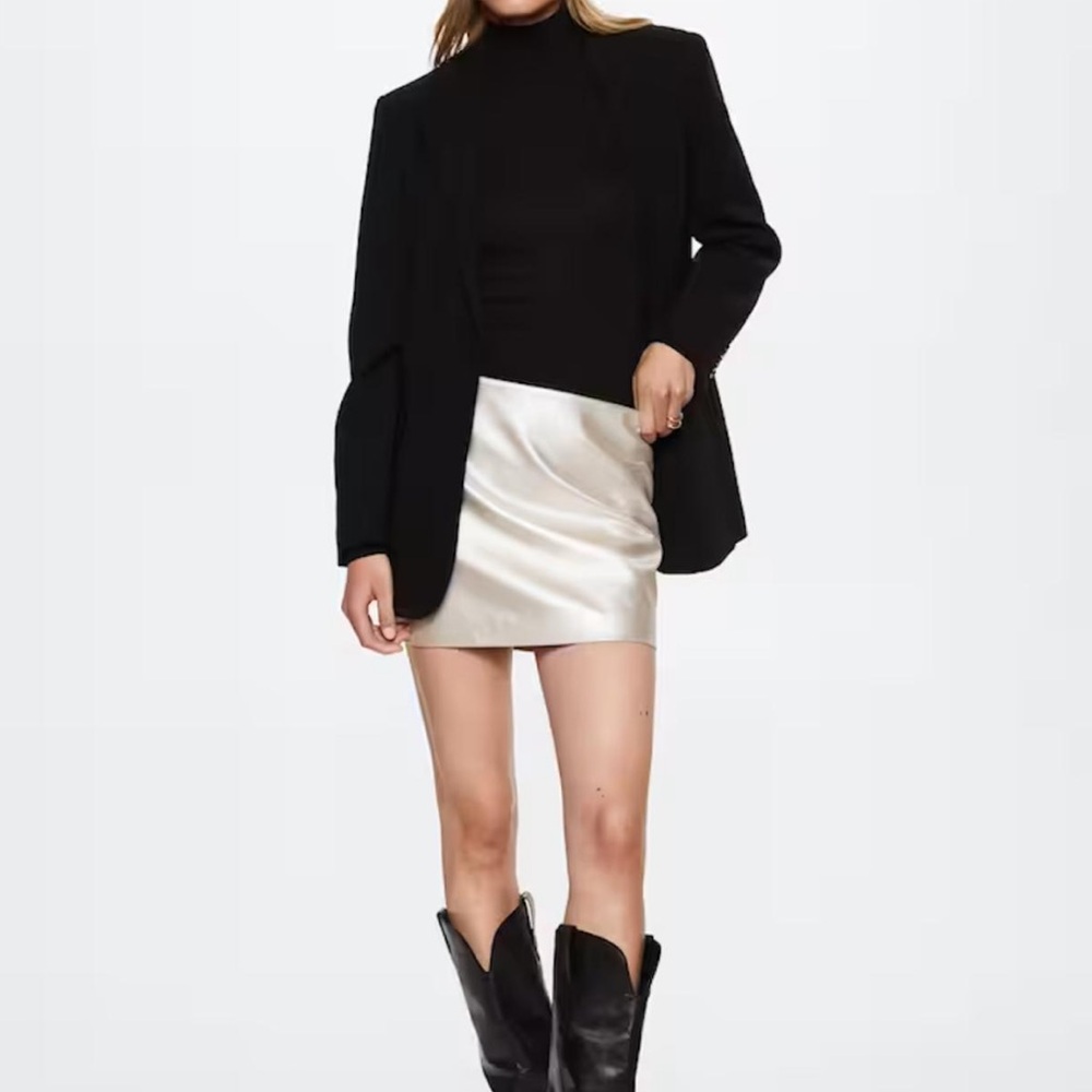 Mango Metallic Silver Pencil Skirt